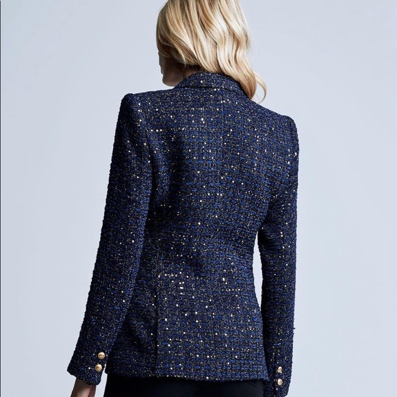 NWT L'Agence Chamberlain Sequin Tweed Blazer Jackrt In Navy - Picture 6 of 15